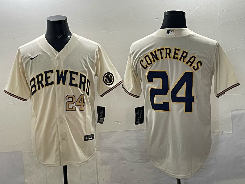 Men Milwaukee Brewers #24 Contreras Cream Nike MLB 2025 Jersey 02->milwaukee brewers->MLB Jersey